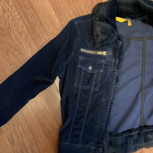 Twilltwentytwo Navy Blue fur trimmed corduroy jacket. - Picture 13 of 14